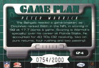 2000 Leaf Rookies & Stars - Game Plan #GP-6 Peter Warrick Back