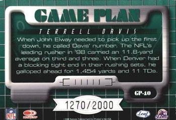 2000 Leaf Rookies & Stars - Game Plan #GP-10 Terrell Davis Back