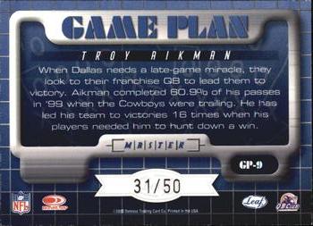 2000 Leaf Rookies & Stars - Game Plan Masters #GP-9 Troy Aikman Back