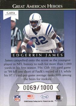 2000 Leaf Rookies & Stars - Great American Heroes #GAH4 Edgerrin James Back
