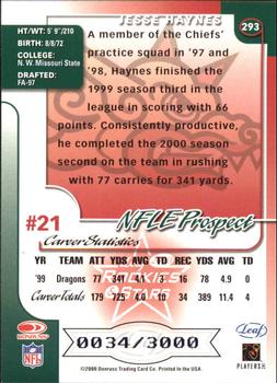 2000 Leaf Rookies & Stars - Rookie Autographs #293 Jesse Haynes Back