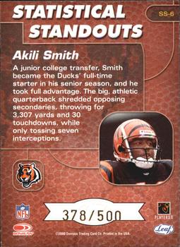 2000 Leaf Rookies & Stars - Statistical Standouts #SS-6 Akili Smith Back