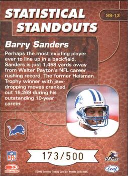 2000 Leaf Rookies & Stars - Statistical Standouts #SS-13 Barry Sanders Back