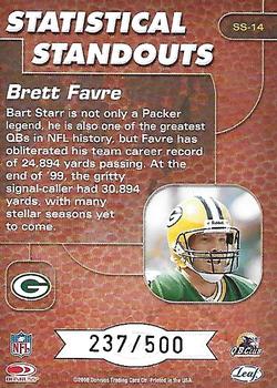 2000 Leaf Rookies & Stars - Statistical Standouts #SS-14 Brett Favre Back