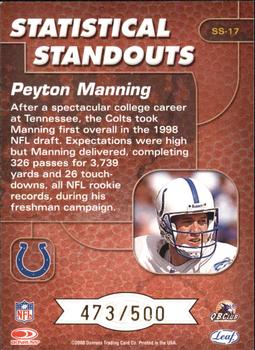 2000 Leaf Rookies & Stars - Statistical Standouts #SS-17 Peyton Manning Back