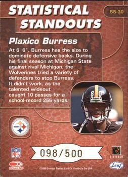 2000 Leaf Rookies & Stars - Statistical Standouts #SS-30 Plaxico Burress Back
