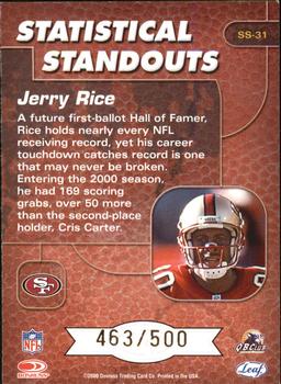 2000 Leaf Rookies & Stars - Statistical Standouts #SS-31 Jerry Rice Back