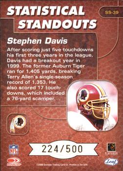 2000 Leaf Rookies & Stars - Statistical Standouts #SS-39 Stephen Davis Back
