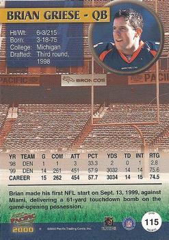 2000 Pacific - Copper #115 Brian Griese Back
