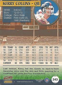 2000 Pacific - Gold #243 Kerry Collins Back