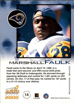 2000 Pacific Aurora - Championship Fever Platinum Blue #14 Marshall Faulk Back