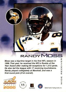 2000 Pacific Aurora - Championship Fever Silver #11 Randy Moss Back