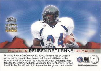 2000 Pacific Crown Royale - Rookie Royalty #5 Reuben Droughns Back