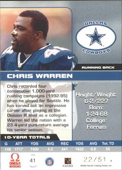 2000 Pacific Omega - Copper #41 Chris Warren Back