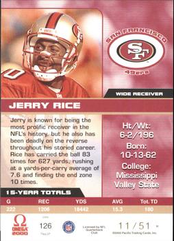 2000 Pacific Omega - Copper #126 Jerry Rice Back