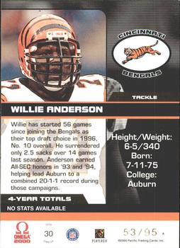 2000 Pacific Omega - Gold #30 Willie Anderson Back