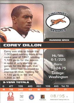 2000 Pacific Omega - Gold #32 Corey Dillon Back