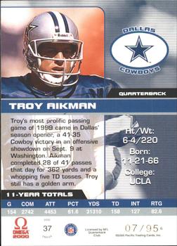 2000 Pacific Omega - Gold #37 Troy Aikman Back
