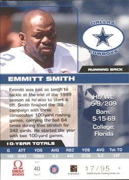 2000 Pacific Omega - Gold #40 Emmitt Smith Back