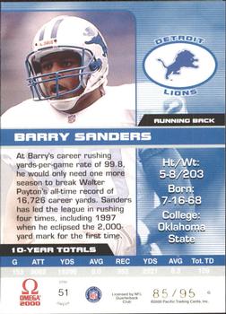 2000 Pacific Omega - Gold #51 Barry Sanders Back