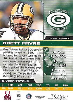 2000 Pacific Omega - Gold #53 Brett Favre Back
