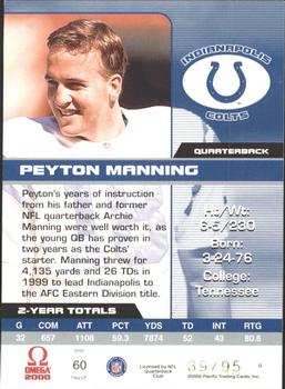 2000 Pacific Omega - Gold #60 Peyton Manning Back