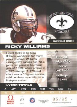 2000 Pacific Omega - Gold #87 Ricky Williams Back