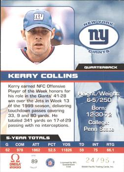 2000 Pacific Omega - Gold #89 Kerry Collins Back