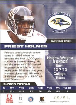 2000 Pacific Omega - Platinum Blue #13 Priest Holmes Back