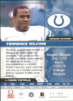 2000 Pacific Omega - Platinum Blue #62 Terrence Wilkins Back