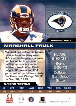 2000 Pacific Omega - Premiere Date #113 Marshall Faulk Back