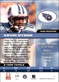 2000 Pacific Omega - Premiere Date #139 Kevin Dyson Back