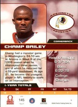 2000 Pacific Omega - Premiere Date #145 Champ Bailey Back