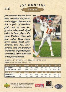 1995 SP Championship #116 Joe Montana Back