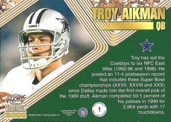 2000 Pacific Paramount - Game Used Footballs #1 Troy Aikman Back