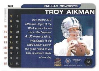 2000 Pacific Paramount - HoloGold #62 Troy Aikman Back