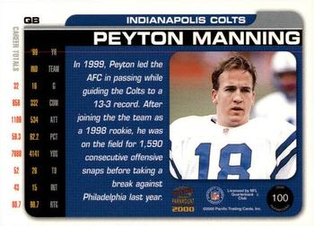 2000 Pacific Paramount - Platinum Blue #100 Peyton Manning Back