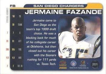 2000 Pacific Paramount - Platinum Blue #201 Jermaine Fazande Back