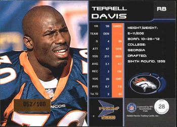2000 Pacific Prism Prospects - Holographic Blue #28 Terrell Davis Back