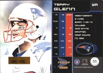 2000 Pacific Prism Prospects - Holographic Blue #55 Terry Glenn Back
