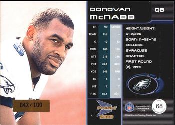 2000 Pacific Prism Prospects - Holographic Blue #68 Donovan McNabb Back