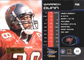 2000 Pacific Prism Prospects - Holographic Blue #89 Warrick Dunn Back