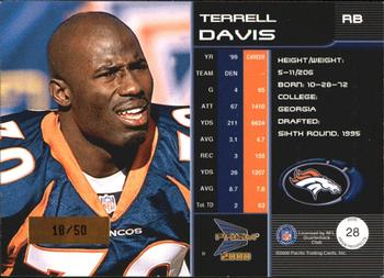 2000 Pacific Prism Prospects - Holographic Gold #28 Terrell Davis Back