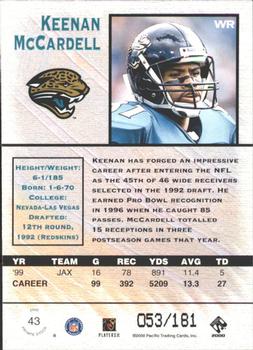 2000 Pacific Private Stock - Gold #43 Keenan McCardell Back