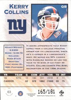 2000 Pacific Private Stock - Gold #63 Kerry Collins Back