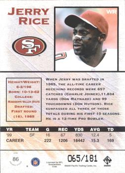 2000 Pacific Private Stock - Gold #86 Jerry Rice Back