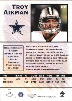 2000 Pacific Private Stock - Premiere Date #24 Troy Aikman Back