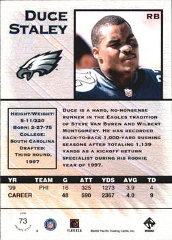 2000 Pacific Private Stock - Premiere Date #73 Duce Staley Back