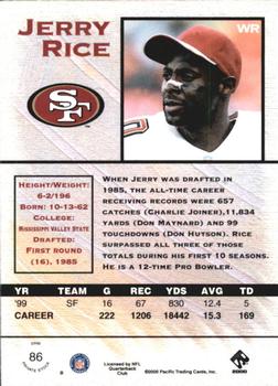 2000 Pacific Private Stock - Premiere Date #86 Jerry Rice Back