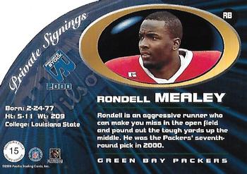 2000 Pacific Private Stock - Private Signings #15 Rondell Mealey Back